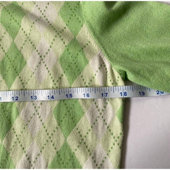 Talbots Cardigan Women M  Lime Green Yellow Argyle Cotton Silk Blend 3/4 Sleeve - Picture 12 of 14